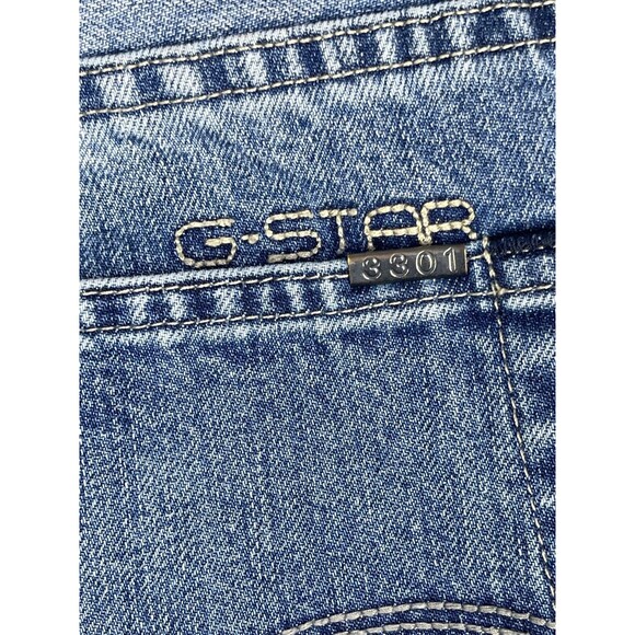G-Star Raw Jeans Mens 30x32 (27L) 3301 Slim Straight Blue Denim Distressed - Picture 9 of 16